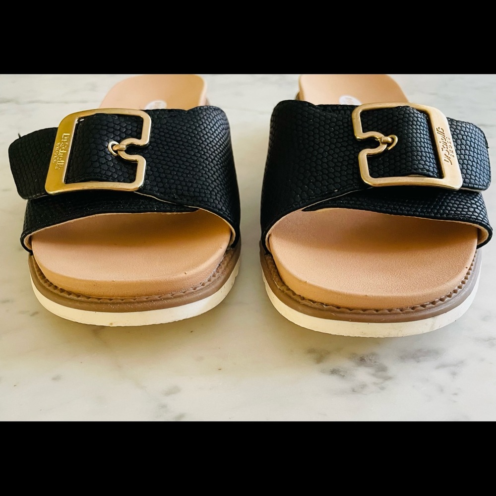 Dr. Scholl’s Originalist 2 black slide sandals shoes gold buckle size 7 …